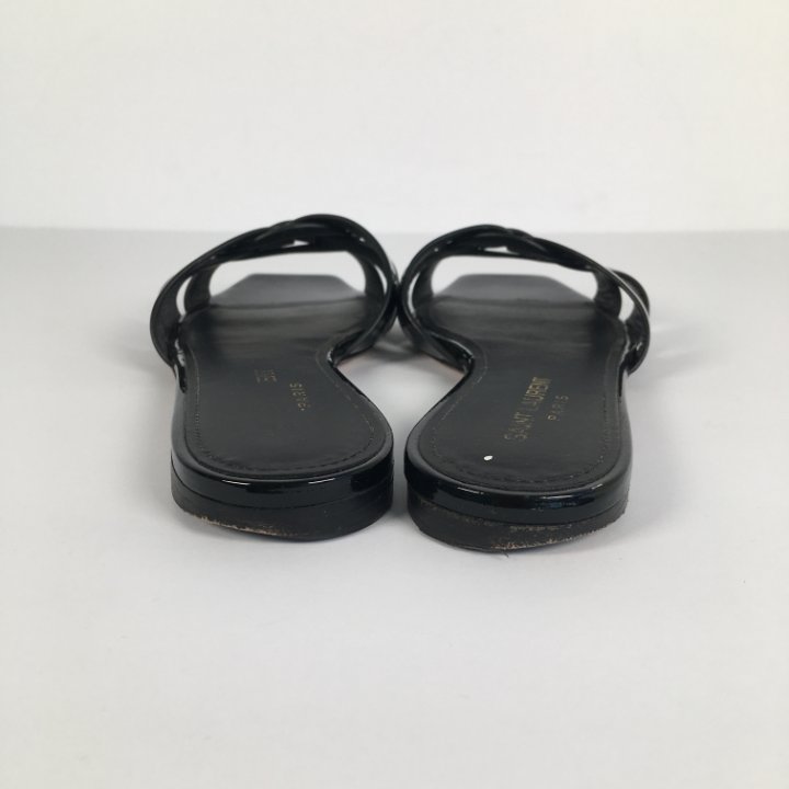 サンダル・ミュール Saint Laurent Patent sandals Saint Laurent - Tribute Black Embossed Patent Leather Flat