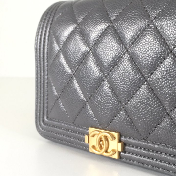 Grey Chanel Boy Square Woc Chanel Boy Wallet On Chain (WOC) Luxe