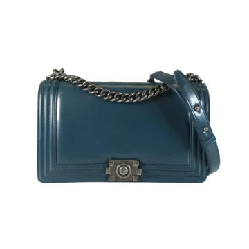 Chanel Large Blue Glazed Calfskin Original Clasp Boy Bag