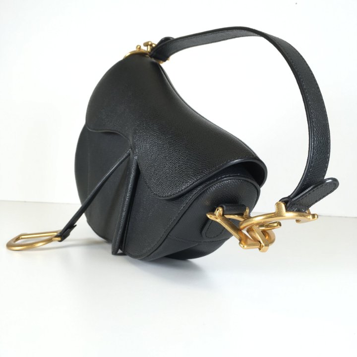 【Dior】Saddle Bag with gold tone hardware【ランク:A】 CHRISTIAN DIOR Saddle black textured leather gold CD