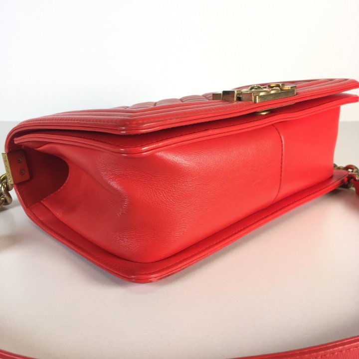 Chanel Boy Bag Old Medium Red Calfskin AGHW - Luxe Du Jour