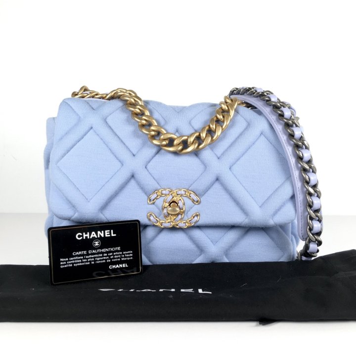 Chanel Medium Blue Jersey 19 Flap Bag - Luxe Du Jour