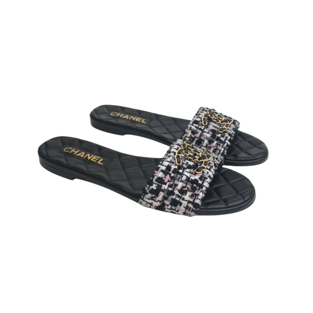 Mule Sandals Chanel Sandals Black And Gold Chanel Women's Black