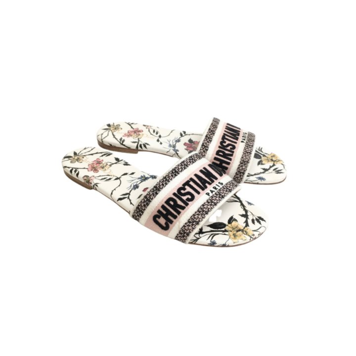 【歩きやすくてお洒落】DIOR Dway Slide Dway Slide Deep Blue Embroidered Cotton | DIOR