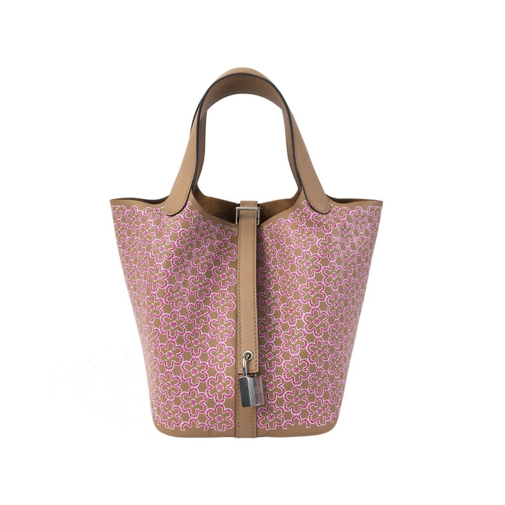 希少品♪【HERMES】ピコタン Picotin Lock Lucky Daisy 18 Bag Hermes Lucky Daisy Picotin 18 Chai/Rose/Blanc Swift - Luxe
