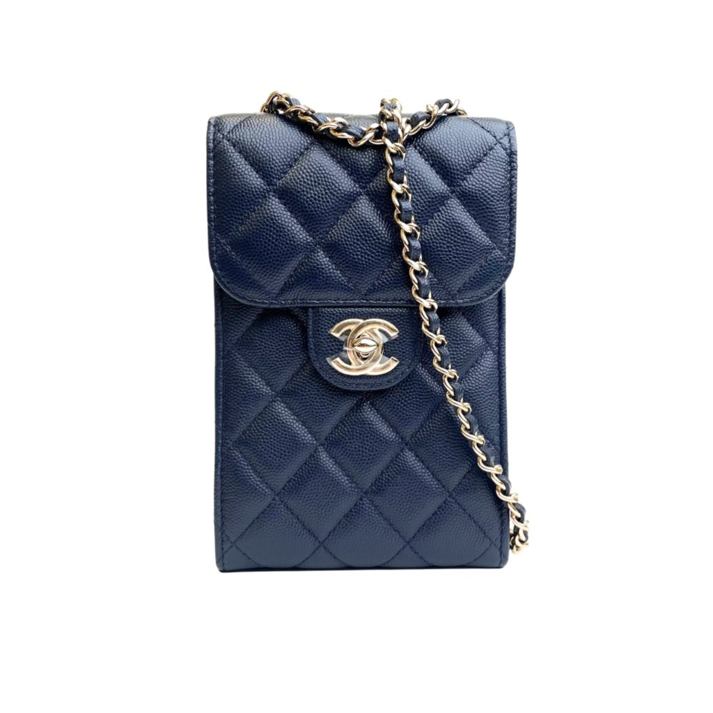 【ユニセックス◎】CHANEL スマホポーチ ブラック Black Chanel CC Quilted Lambskin Phone Holder with Chain