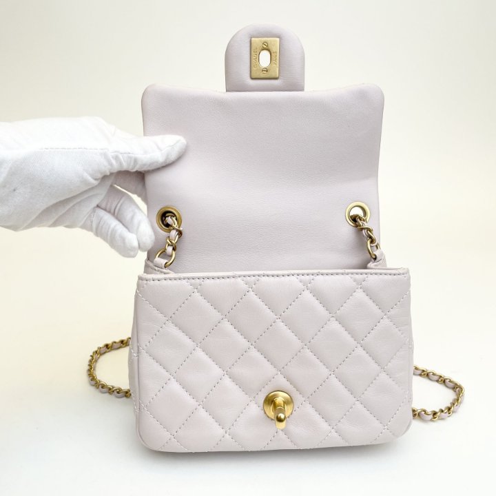 Chanel Mini Square Pearl Crush Lilac Lambskin GHW - Luxe Du Jour