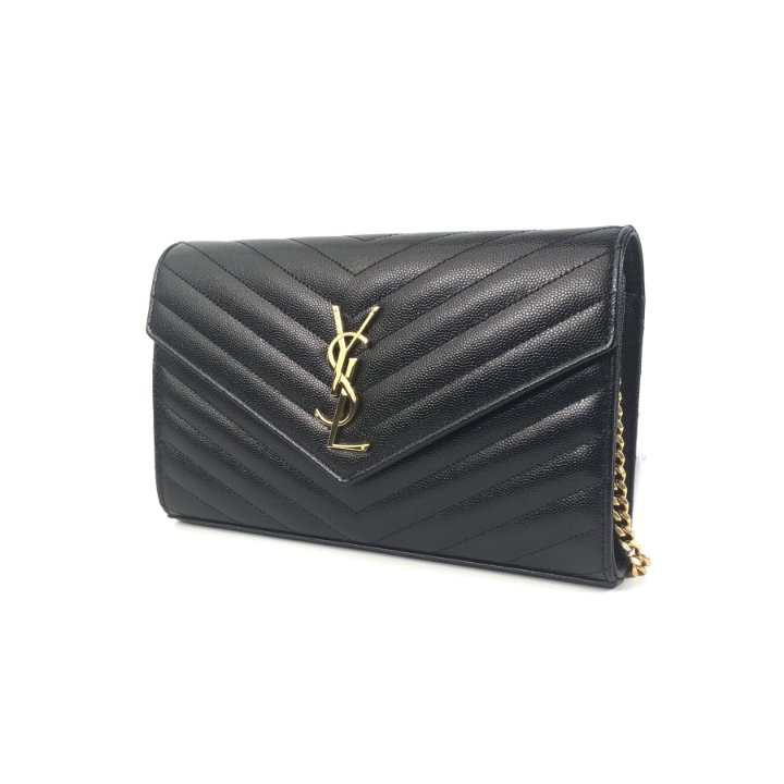 SAINT LAURENT ◆ Wallet On Chain Bag YVES SAINT LAURENT Cassandre Leather Wallet On Chain