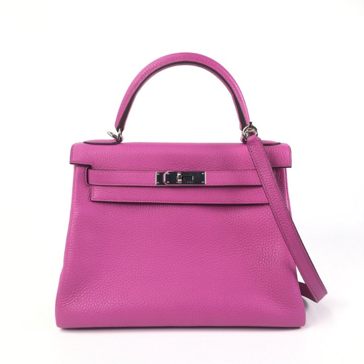 Hermes Kelly 28 Magnolia Clemence - Magenta Purple Handbag