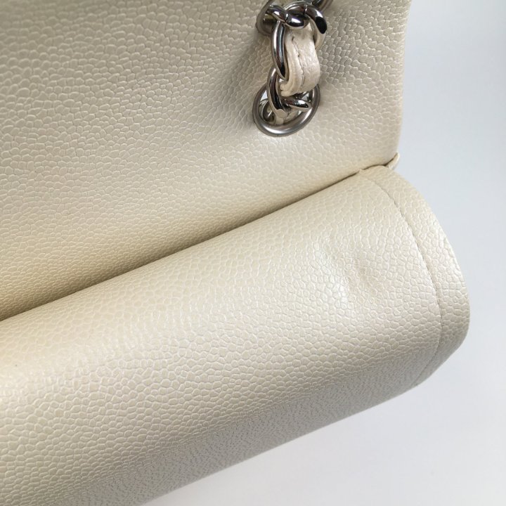 Chanel Classic Flap Jumbo Iridescent White Caviar - Luxe Du Jour