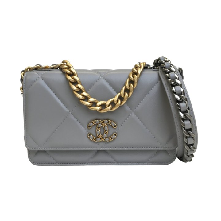 Chanel 19 Wallet On Chain (WOC) Grey Lambskin Handbag Luxe Du Jour