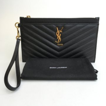 YSL ブラックレザー ポーチ Yves Saint Laurent Beaut イヴサンローラン YSL 黒ポーチ