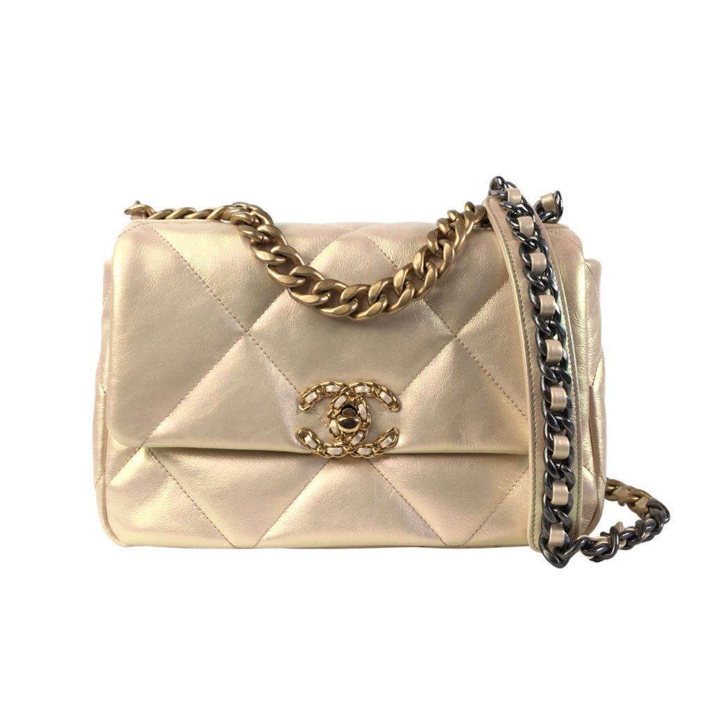 Chanel Beige Chanel 19 Flap Bag Gold Chanel 19 Flap Small Gold