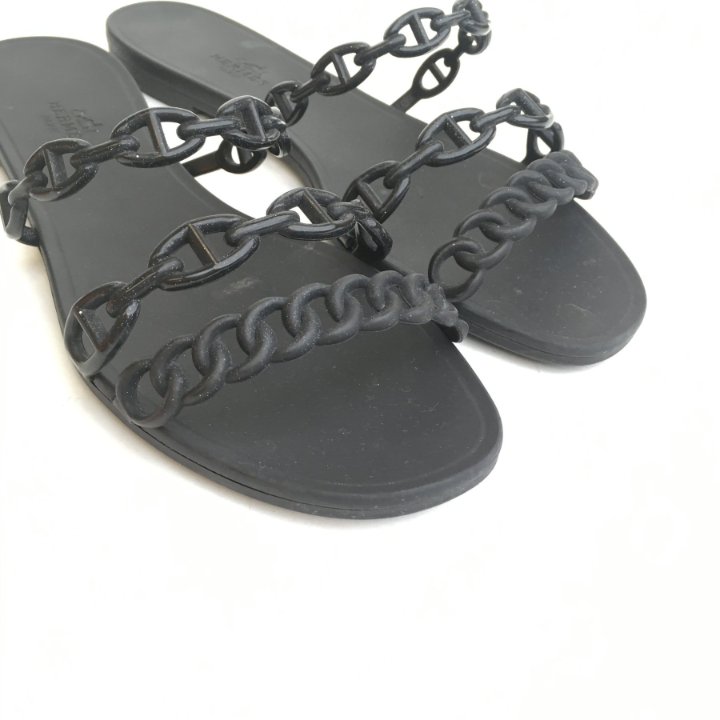 Hermes D'ancre Rivage Rubber Sandals 39 Black Luxe Du Jour