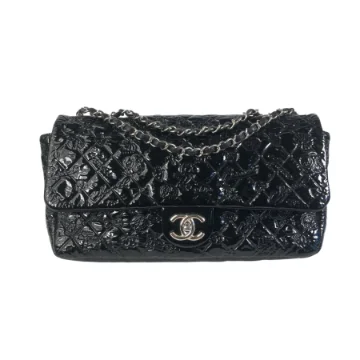 Chanel Jumbo Black Patent Lucky Symbols Flap Bag