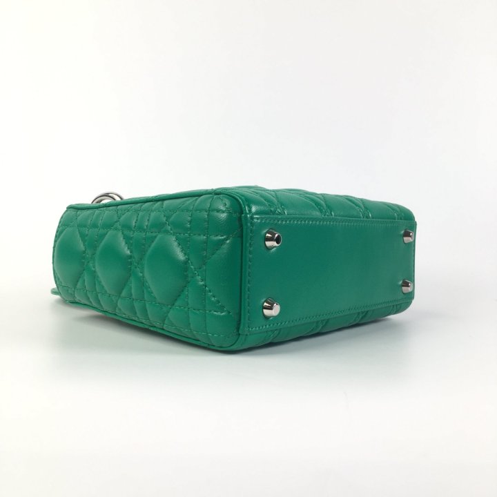 【メタリックが目を惹く♪】 Dior★Lady Dior ミニ Mini Lady Dior Bag Platinum-Tone Metallic Cannage Lambskin