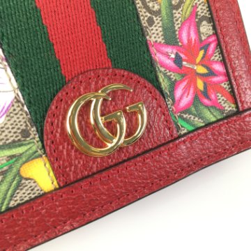Gucci★素敵！Red Ophidia Flora Card Case Wallet GUCCI Ophidia Flora GG Supreme Canvas Card Case Wallet Red