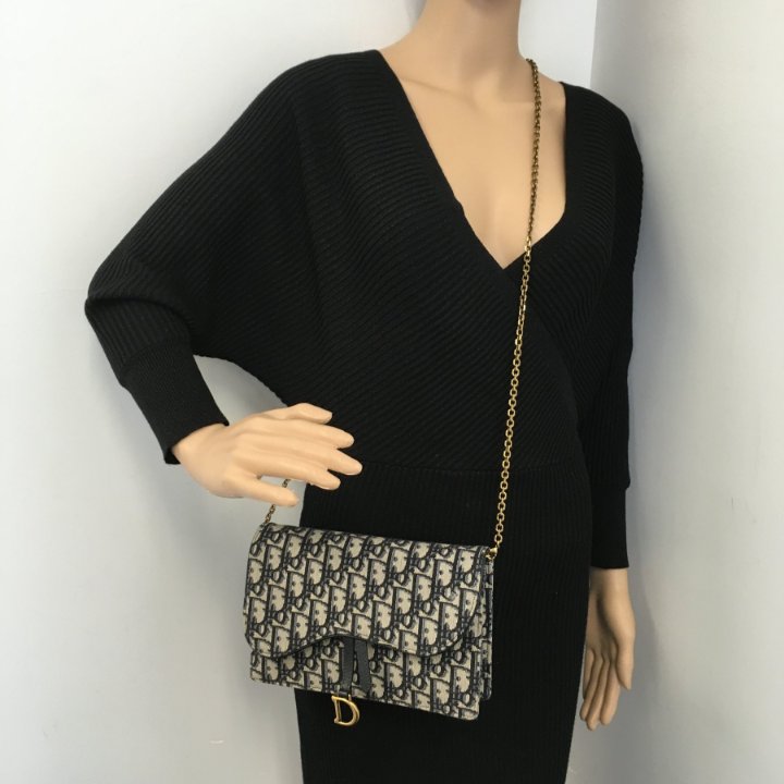 Christian Dior Gray Oblique Jacquard Saddle Flap Wallet | eBay
