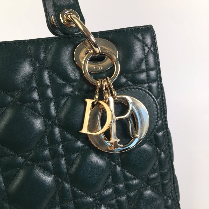 【ヴィンテージ】Rank:A☆Dior イエローグリーン ミディアム BAG Authentic Vintage Dior Lady Dior Mini in Satin Green/gold