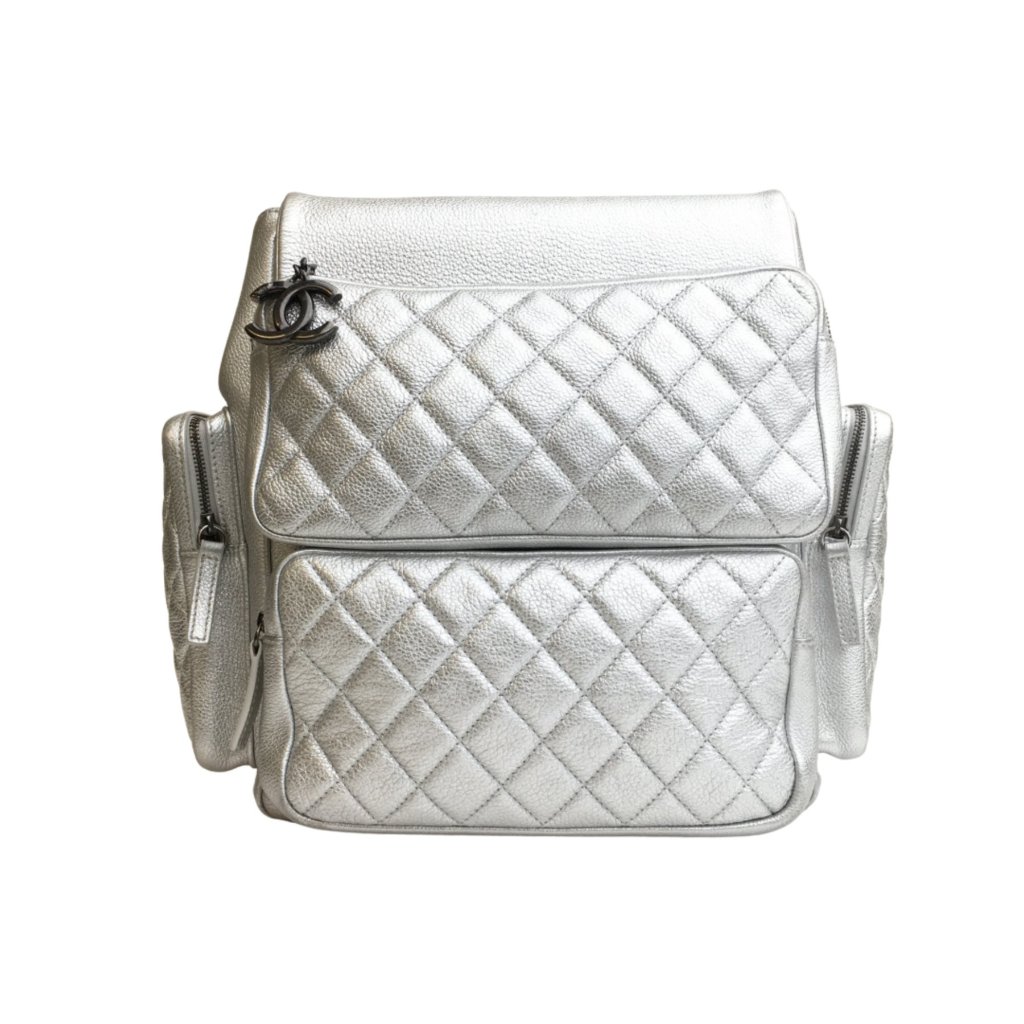 Chanel Casual Rock Airlines Backpack Silver Goatskin RHW