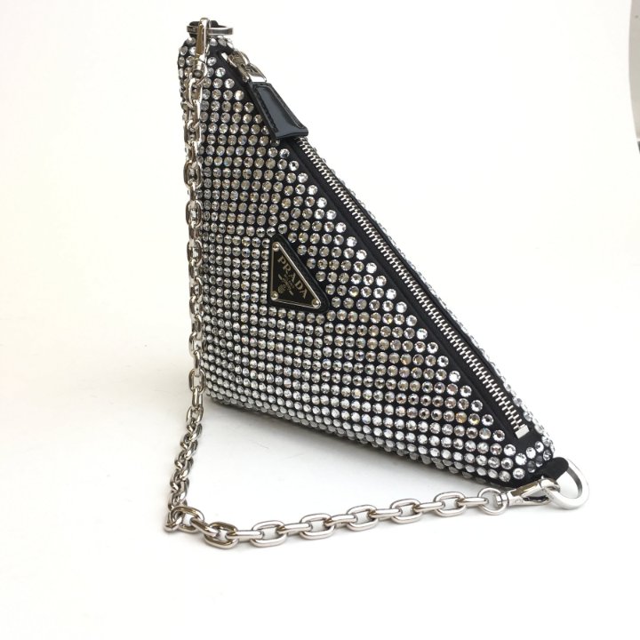 Prada Triangle Satin Mini Bag With Crystals - Luxe Du Jour