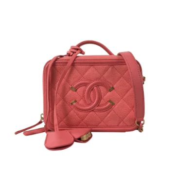 Chanel Filigree Vanity Case Small Red Caviar
