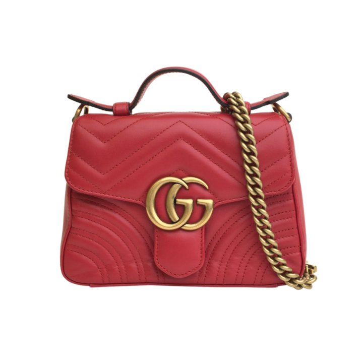 ジ*ー様 GUCCI レッド ハンドバッグ GGモノグラム Certified Authentic Pre-Owned GUCCI Calfskin Matelasse Small GG
