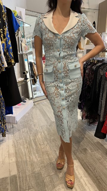 SELF-PORTRAIT Cord Lace Midi Dress Blue - Luxe Du Jour