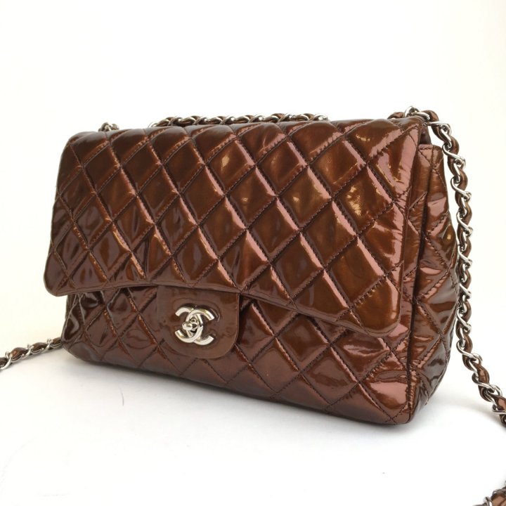 Chanel Classic Single Flap Jumbo Brown Patent - Luxe Du Jour