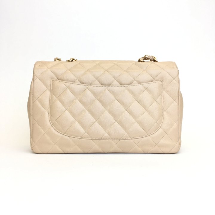 Chanel Classic Single Flap Jumbo Beige Caviar - Luxe Bag Rental