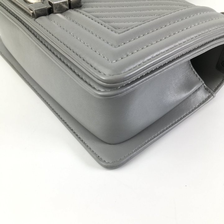 Chanel Chevron Boy Bag Small Grey Calfskin - Luxe Du Jour