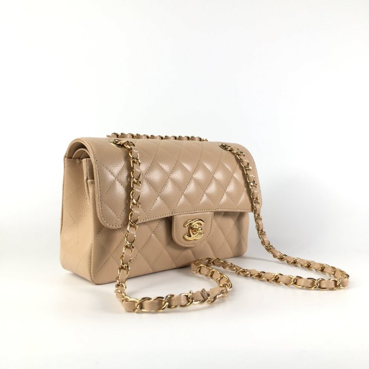 Chanel Classic Small Flap | Beige Gold Handbag - Luxe Du Jour