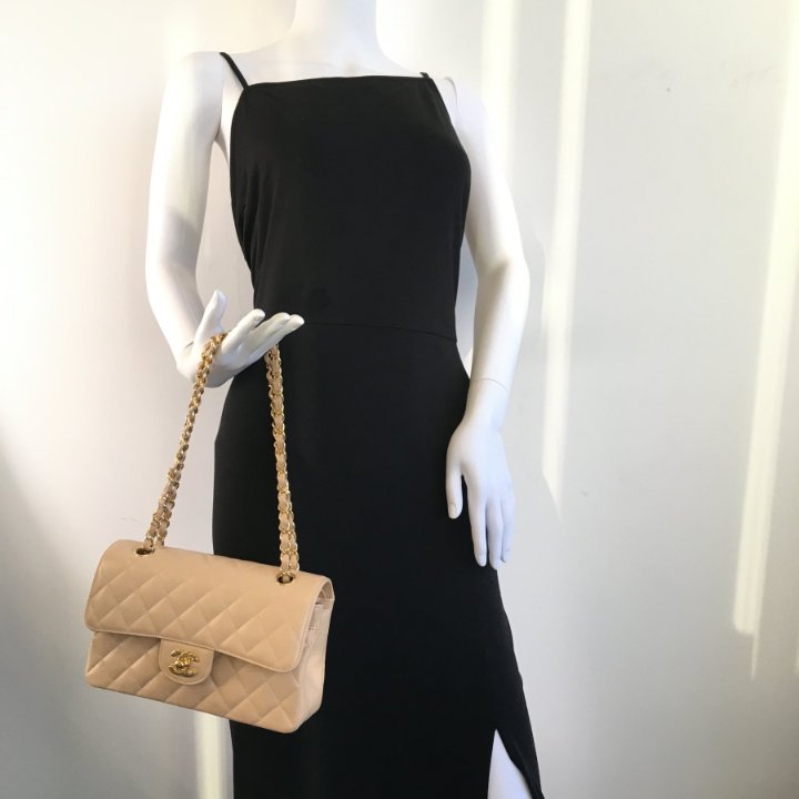 Chanel Classic Small Flap | Beige Gold Handbag - Luxe Du Jour