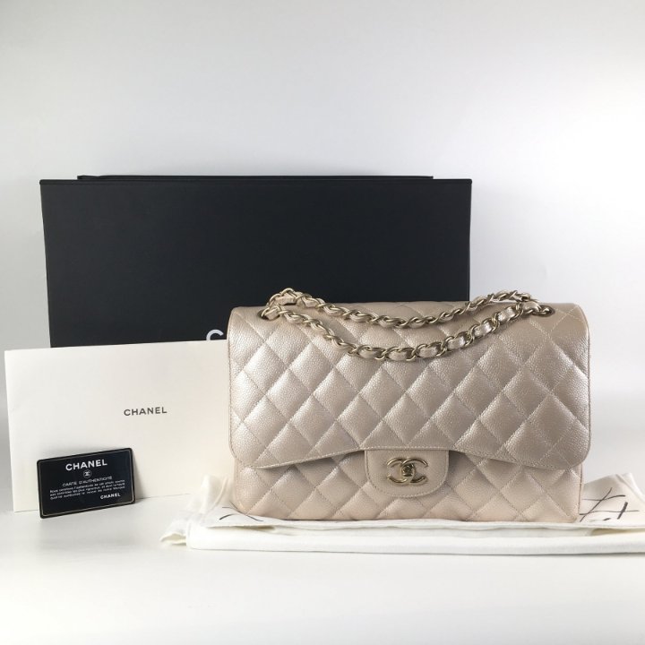 Chanel Classic Flap Jumbo Iridescent Beige Caviar GHW - Luxe