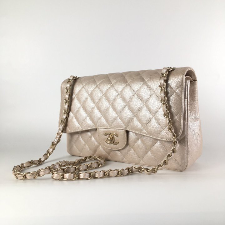 Chanel Classic Flap Jumbo Iridescent Beige Caviar GHW - Luxe