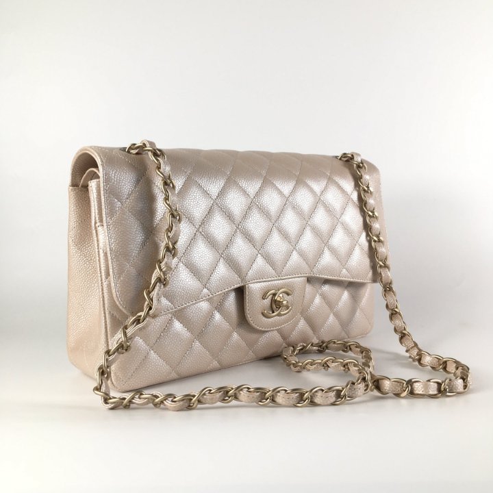 Chanel Classic Flap Jumbo Iridescent Beige Caviar GHW - Luxe