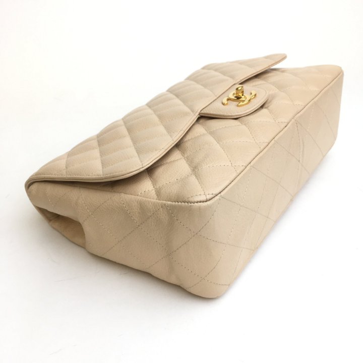 【ヴィンテージ】Rank:S☆Chanel Beige Classic Flap Jumbo 30CM NEW CHANEL CLASSIC JUMBO DOUBLE FLAP BEIGE CLAIR LAMBSKIN
