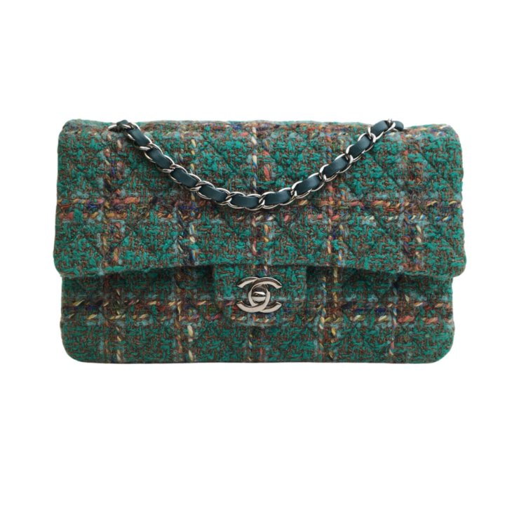 Chanel Classic Flap Medium Green Tweed SHW - Luxe Du Jour