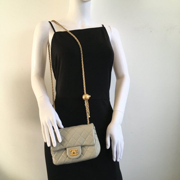 Chanel Pearl Crush Mini Square Grey 22C Lambskin - Luxe Du Jour