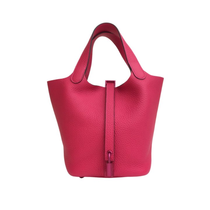 roseエルメス　ピクニック Hermes Picotin Lock 18 Rose Mexico Clemence PHW - Luxe Du Jour