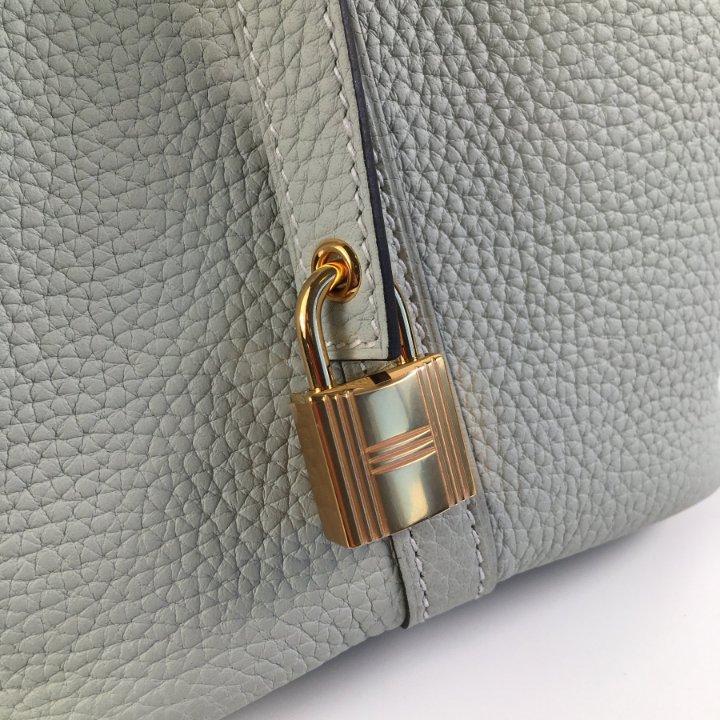 Hermes Picotin 18 Gris Neve Clemence GHW Luxe Du Jour