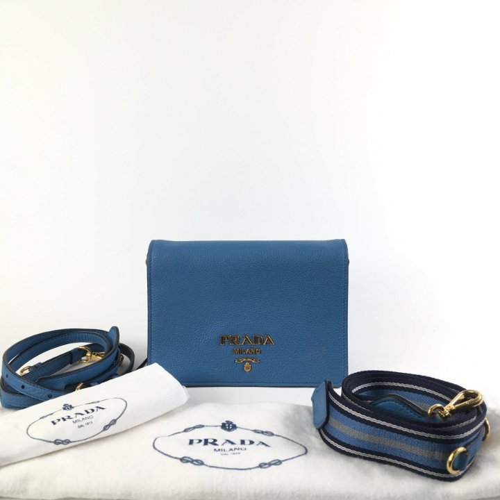 Prada Pebbled Leather Vitello Daino Flap Crossbody - Luxe Du
