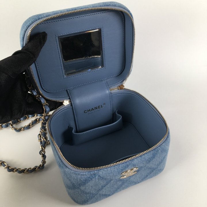 Chanel Top Handle Vanity Blue Denim LGHW - Luxe Du Jour