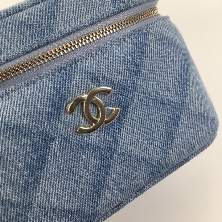 Chanel Top Handle Vanity Blue Denim LGHW - Luxe Du Jour