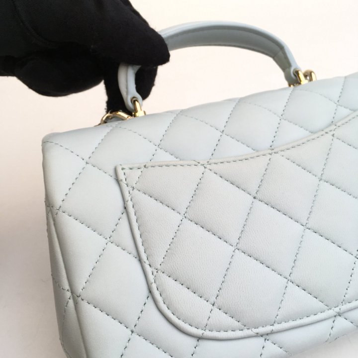 Chanel Top Handle Mini Rectangle Blue Lambskin - Luxe Du Jour