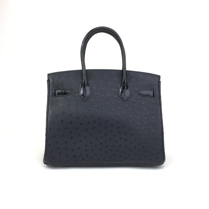 Hermes Birkin Touch 30 Black / Blue Indigo Ostrich / Shiny