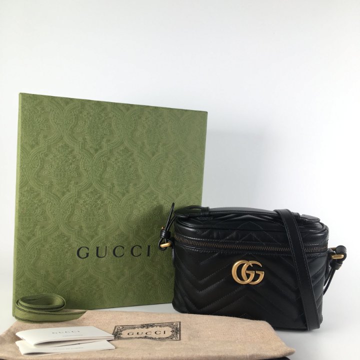 HAMI H384290 AMERICAN 純正黒革 Gucci GG Marmont Top Handle Vanity - Luxe Du Jour