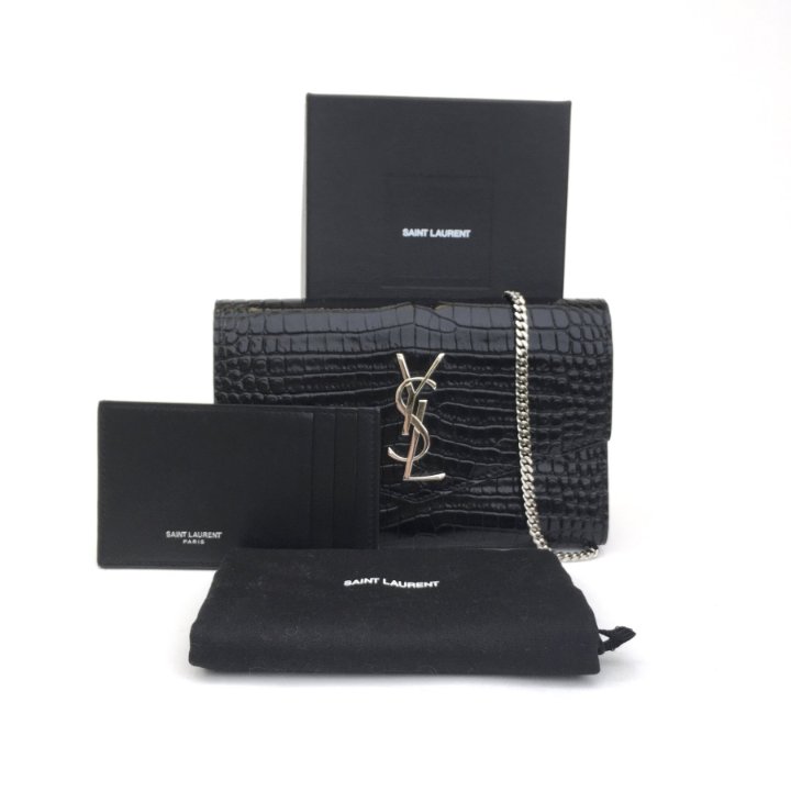 VIP【関税送料無料】希少 SAINT LAURENT UPTOWN WALLET ON CHAIN Saint Laurent Uptown YSL Wallet on Chain in Grained Leather