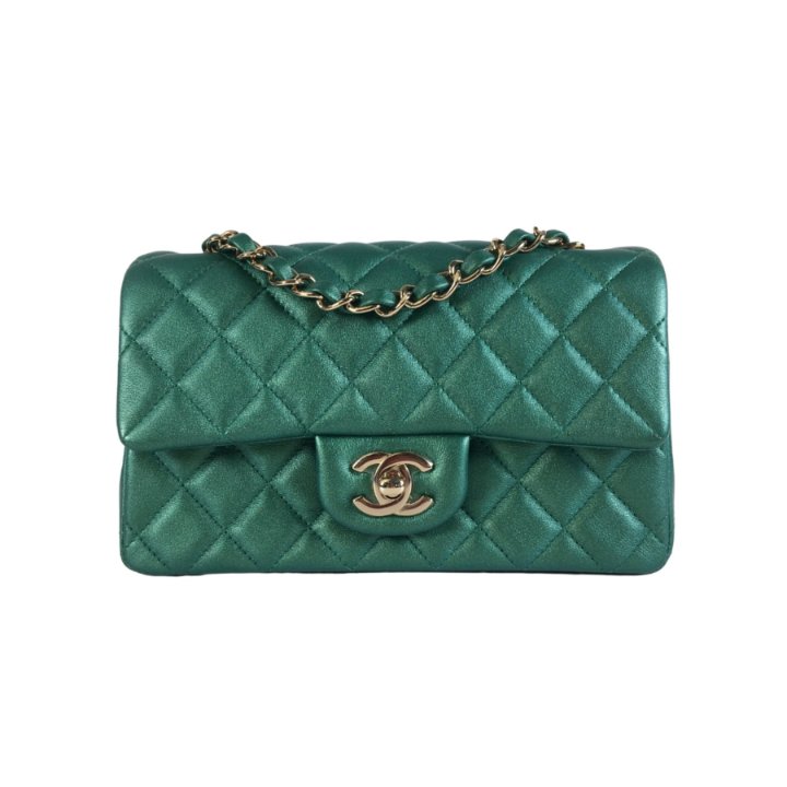 Chanel Mini Rectangle Iridescent Green Lambskin Luxe Du Jour