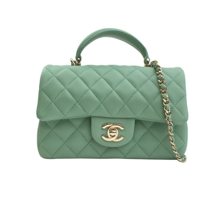 Chanel Top Handle Mini Rectangle 23P Pistachio Vert Clair Lambskin
